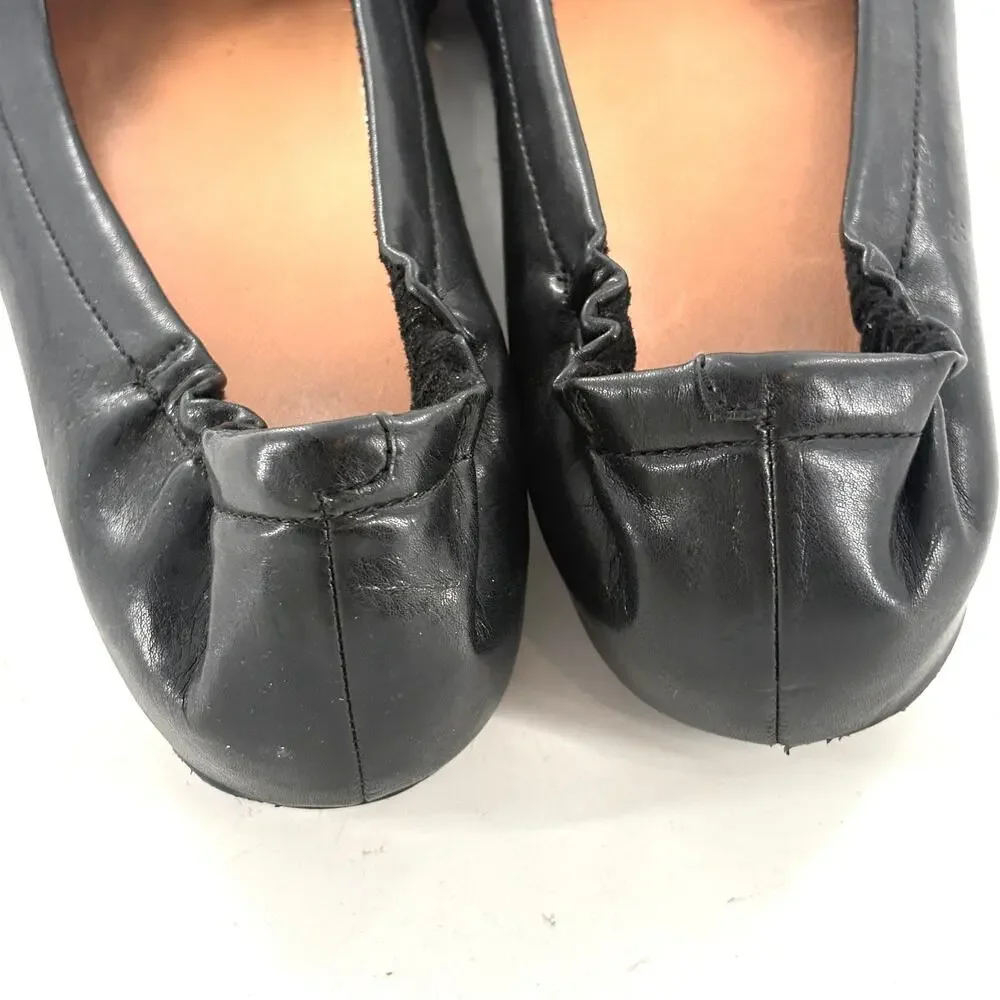FitFlop Twiss Crystal Ballet Flat 6 Black Leather Fit Flop Comfort Slip On